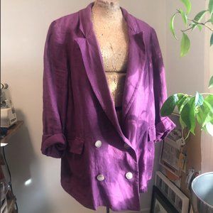 Motel Grape Purple Linen double breasted blazer jacket